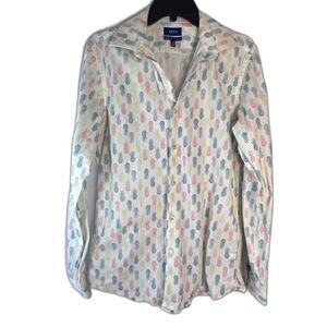 Apt 9 Mens LS Button Front White Pineapple Shirt Slim Fit MD 15-15.5-34/35